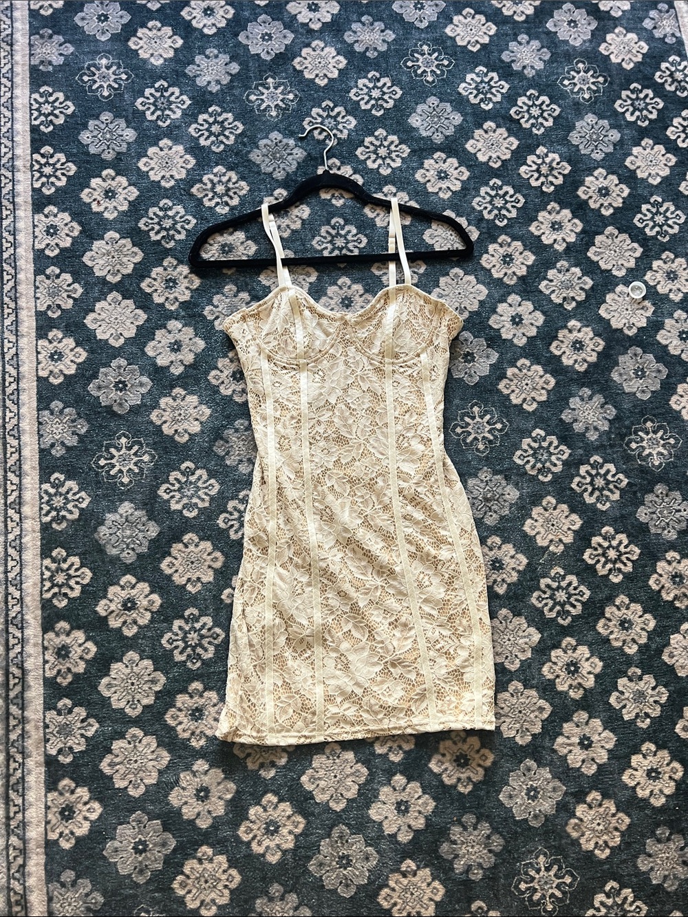 Cream Lace Bodycon Dress with Spaghetti Straps